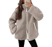 ORANDESIGNE Veste En Laine D'agneau Pour Femme, Manteau Épais Et Chaud En Peluche, Mode Féminine, Fermeture Éclair, Col Montant, Vêtements D'extérieur, Automne Hiver F Chameau XXL