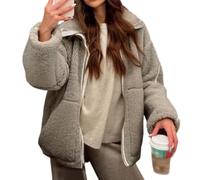 ORANDESIGNE Veste Polaire Femme Veste Cardigan avec Fermeture éclair Intégrale et Poches Col Montant Manteau Automne Hiver Couleur Unie Manches Longues Blouson B Café XS