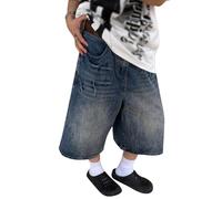 ORANDESIGNE Y2K Jeans Jorts Baggy Casual Lâche Droit Short à Jambes Larges Grunge Harajuku Streetwear Aesthetic Été MoyenneTaille Jeans Denim Bermuda Shorts M Bleu XS