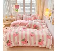 OranFran Parure de lit Mignonne à Motif de Fraise Rose pour Enfants - Housse de Couette réversible Douce et Moelleuse - Motif Flocon de Neige - décoration de Chambre (Fraise, lit Simple)