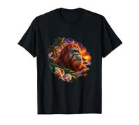 Orang-outan au Coucher du Soleil avec Palmiers et Coquillages T-Shirt