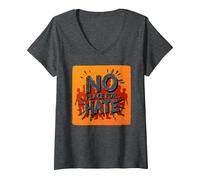 Orange Anti-Intimidation Pas de Place pour Une Déclaration De Haine T-Shirt avec Col en V, Femme, Chiné Foncé, M