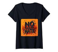 Orange Anti-Intimidation Pas de Place pour Une Déclaration De Haine T-Shirt avec Col en V, Femme, Noir, XL