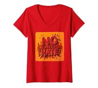 Orange Anti-Intimidation Pas de Place pour Une Déclaration De Haine T-Shirt avec Col en V, Femme, Rouge, M