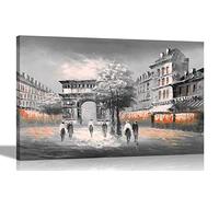 Orange Arc de Triomphe Paris, France - Impression sur toile tendue et encadrée pour la maison, le salon, cadeau - Grande taille - 101 x 76 cm