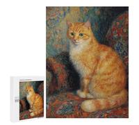Orange Cat on Red Couch Puzzle 1000 Pièces Educa Jouet en Bois Cadeau Unique Décoration Intérieure Jeu Éducatif Challenge Toy Adultes Et Enfants À Partir De 14 Ans 500 PCS