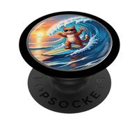 Orange Cat Owner Surfing Lover Surfeur Planche de Surf PopSockets PopGrip Adhésif