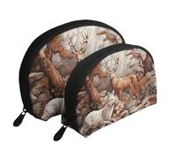 Orange Cats Trousse à maquillage portable avec fermeture éclair et compartiments intérieurs, Chasse Cerf Ours Cerf, Taille unique