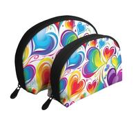 Orange Cats Trousse à maquillage portable avec fermeture éclair et compartiments intérieurs, Cœurs Gay Pride aux couleurs de l'arc-en-ciel, Taille unique