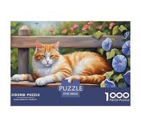 Orange-Chat-Matin-Gloire-Fleurs Puzzle 1000 Pièces Adultes Enfants intéressant Puzzles 1000 Pièces Durable Jeux De Puzzle Cadeau 38x26cm/1000pcs