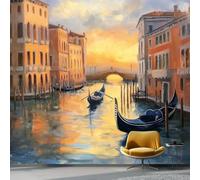 Orange Chaud Papier Peint 150 x 105 cm, Peinture À L'Huile Impressionnisme Grand Canal Grand Photo Mural pour Bureau - Papier Peint Intissé au Design Unique pour Salon Chambre Mural Décoration