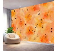 Orange Clair Décoration Murale Aquarelle Notes De Musique Abstrait,Papier Peint Mural Intissé Design pour Salon & Chambre à Coucher - Photo Murale Grand Format pour Bureau & Mur TV 300 x 210 cm（WxH)