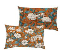 Orange Coussin Exterieur Impermeable 60x80 cm Velours Housse Coussin Fleur Double Face Imprimé Rectangulaire Taie Oreiller pour Salon Intérieur/Extérieur Jardin Été Decor Cadeaux, Lot de 2 1B-100