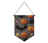 Orange Evil Halloween Citrouille Chauve-souris Bannière murale avec tige télescopique Décoration extérieure pour porte, murs, fenêtres, jardins, cour