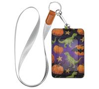Orange Evil - Porte-badge d'Halloween en cuir avec cordon et 3 cartes pour employés de bureau, infirmières, enseignantes, étudiants
