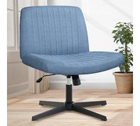 Orange Factory Chaise de bureau Criss Cross sans roue, à larges pieds croisés, chaise de bureau en tissu confortable, sans accoudoirs, pivotante, réglable pour tâches informatiques à domicile (bleu)