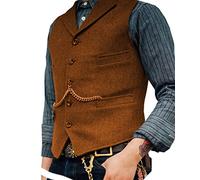 Orange Gilets Sans Manche Désinvolte Homme Costume Formel Gilet de Costume de Tailleur en Lainage la Laine Tweed Rétro Arête de Hareng col Cranté élégant Garçons d'Honneur de Mariage de Bal-L
