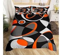 Orange Gris Noir Géométrie Sets de Housse de Couette Géométrique Cercle Parure de Lit 140x200cm Géométrie Swirl Housse de Couette Moderne Résumé Art Parure Housse de Couette