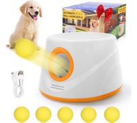 (Orange)Lanceur de balles automatique pour chiens, Lanceur de balles interactif avec 5 balles & distance de lancer réglable (6m/10m/14m), Jouet pour chiens de petite et moyenne taille