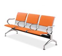 Orange Leather Reception Bench, 3-Seater Waiting Room Chair with Armrests Backrest, Office Lobby Seating, Comfortable Reception Seating for Airports Offices