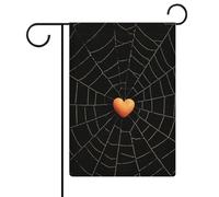 Orange Lover Cœur en toile de jute noire Halloween Drapeau de jardin saisonnier Vacances saisonnières Double face Maison cour Drapeaux extérieurs 30,5 x 45,7 cm