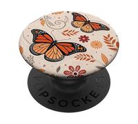 Orange Monarch Butterfly Flowers Brown Fall Butterfly Floral PopSockets PopGrip Adhésif