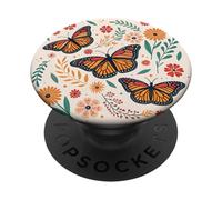Orange Monarch Butterfly Red Flowers Fall Butterfly Floral PopSockets PopGrip Adhésif