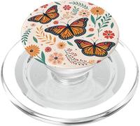 Orange Monarch Butterfly Red Flowers Fall Butterfly Floral PopSockets PopGrip pour MagSafe