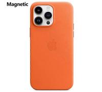 (Orange, Multicolor) For iPhone 14 Pro Case Compatible with MagSafe PU PC Phone Back Cover with Logo - Green
