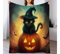 Orange Noir Chat Citrouille Couvertures d'halloween Enfants,Adolescents,Femmes,Hommes,Couvertures d'automne Jetés Adultes,Animaux De Dessins Animés pour Garçon/Fille/Tout Petit,100X130Cm