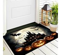 Orange Noir Château De Citrouille Halloween Paillasson,Tapis De Sol Antidérapant Intérieur Extérieur Maison Jardin,Architecture Paysagère pour Salle De Bains Chambre Cuisine,60X90Cm