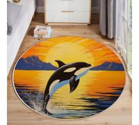 Orange Paysage rétro Paysage du coucher de soleil sur les orques Rond Tapis Antidérapant Lavable en Machine 60cm Cuisine Salon Chambre Adulte Interieur Bureau Cuisine Poil Ras Decoration Chambrel