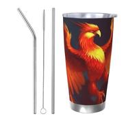 Orange Red Phoenix Gobelet isotherme de 591 ml en acier inoxydable avec couvercle et paille, tasse de voyage à double paroi pour chaud/froid, tasse de voyage anti-déversement pour la maison, le bureau