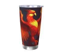 Orange Red Phoenix Gobelet isotherme de 591 ml en acier inoxydable avec couvercle et paille, tasse de voyage à double paroi pour chaud/froid, tasse de voyage anti-déversement pour la maison, le bureau