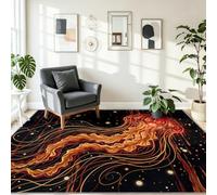Orange Rouge Noir Rêveur Minimaliste Tapis Lavable Machine Salon, Vie Marine Méduses Antidérapant Poil Ras Tapis, pour Salle a Manger Bureau Cuisine, 80 x 150 cm