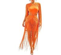 ,Orange,S,Robe pour Femmes à Franges en Crochet avec découpe, Bodycon, Couverture de Plage | Tricot ajouré léger. Dos Ouvert à Nouer avec Ouvertures sur Les côtés de la Taille