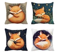 Orange Sofa Cushion Covers Set of 4 30x30cm Outdoor Cushions, Waterproof Linen Decorative Pillows Fox Square Large Throw Pillow Case, Invisible Zipper for Patio Bedroom Living Room Easter Decor f-190