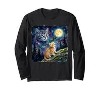 Orange Tabby Cat Moon and Stars Night Sky Art Manche Longue