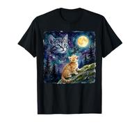 Orange Tabby Cat Moon and Stars Night Sky Art T-Shirt