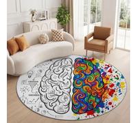 Orange Tapis Rond 60 cm Tendance Abstrait Antidérapant Lavable en Machine | Cerveau Arc-En Tourbillon Ampoule Flèche Poil Ras Moelleux Fin Résistant Tapis Descente de Lit Salon Chambre Cuisine Devant