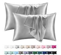 Orange Wave Taie Oreiller Satin 50x70 Lot de 2 - Similaire Aux Taies d'oreillers en Soie, Premium Housse de Coussin 50x70 certifié Oeko-Tex Respirant et Hypoallergénique Deux Faces en Soie,Gris