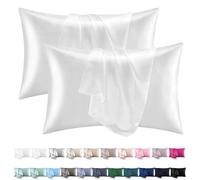 Orange Wave Taie Oreiller Satin 50x70 Lot de 2 - Similaire Aux Taies d'oreillers en Soie, Premium Housse de Coussin 50x70 certifié Oeko-Tex Respirant et Hypoallergénique Deux Faces en Soie,Blanc crème