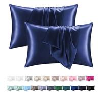 Orange Wave Taie Oreiller Satin 50x70 Lot de 2 - Similaire Aux Taies d'oreillers en Soie, Premium Housse de Coussin 50x70 certifié Oeko-Tex Respirant et Hypoallergénique Deux Faces en Soie,Bleu Marine