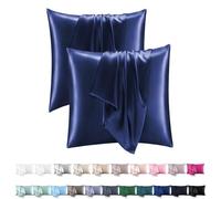 Orange Wave Taie Oreiller Satin 80x80 Lot de 2 - Similaire Aux Taies d'oreillers en Soie, Premium Housse de Coussin 80x80 certifié Oeko-Tex Respirant et Hypoallergénique Deux Faces en Soie,Bleu Marine