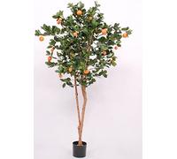 Oranger artificiel de 180 cm de haut avec 2 troncs en bois véritable et 23 fruits - Grand arbre d'agrumes avec seniles de pomme