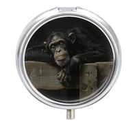 Orangutan à bord - Pilulier de voyage à 3 compartiments - 3 fois par jour - Joli mini pilulier pour sac à main et poche - Boîte à médicaments portable en métal avec miroir - Récipient rond pour