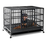 Oranland Cage indestructible robuste de 122 cm pour chien, plaque de base renforcée améliorée pour grands chiens, cage pour chiens à forte anxiété, capacité de charge maximale de 99,8 kg/double porte