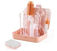 ORARTMM Brosse pour biberon et égouttoir - Brosse de nettoyage pour biberons - Kit complet de soins pour bébé pour l'hygiène et le séchage (rose)