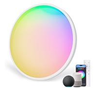 Oraymin Plafonnier compatible Alexa, 24W Luminaire connecté avec télécommande, IP54 Lampe de plafond avec 16 millions de couleurs personnalisables, LED dimmable pour salon chambre adolescent, Ø30cm