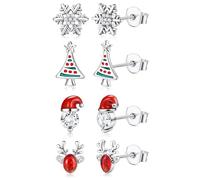 ORAZIO 4 Paires Boucle D'oreille Noel Boucles D'oreilles Femme Argent Boucle D'oreille Filles Boucles D'oreilles Chapeau De Noël Hypoallergénique Flocon De Neige Renne Cadeau Pour De Noël.